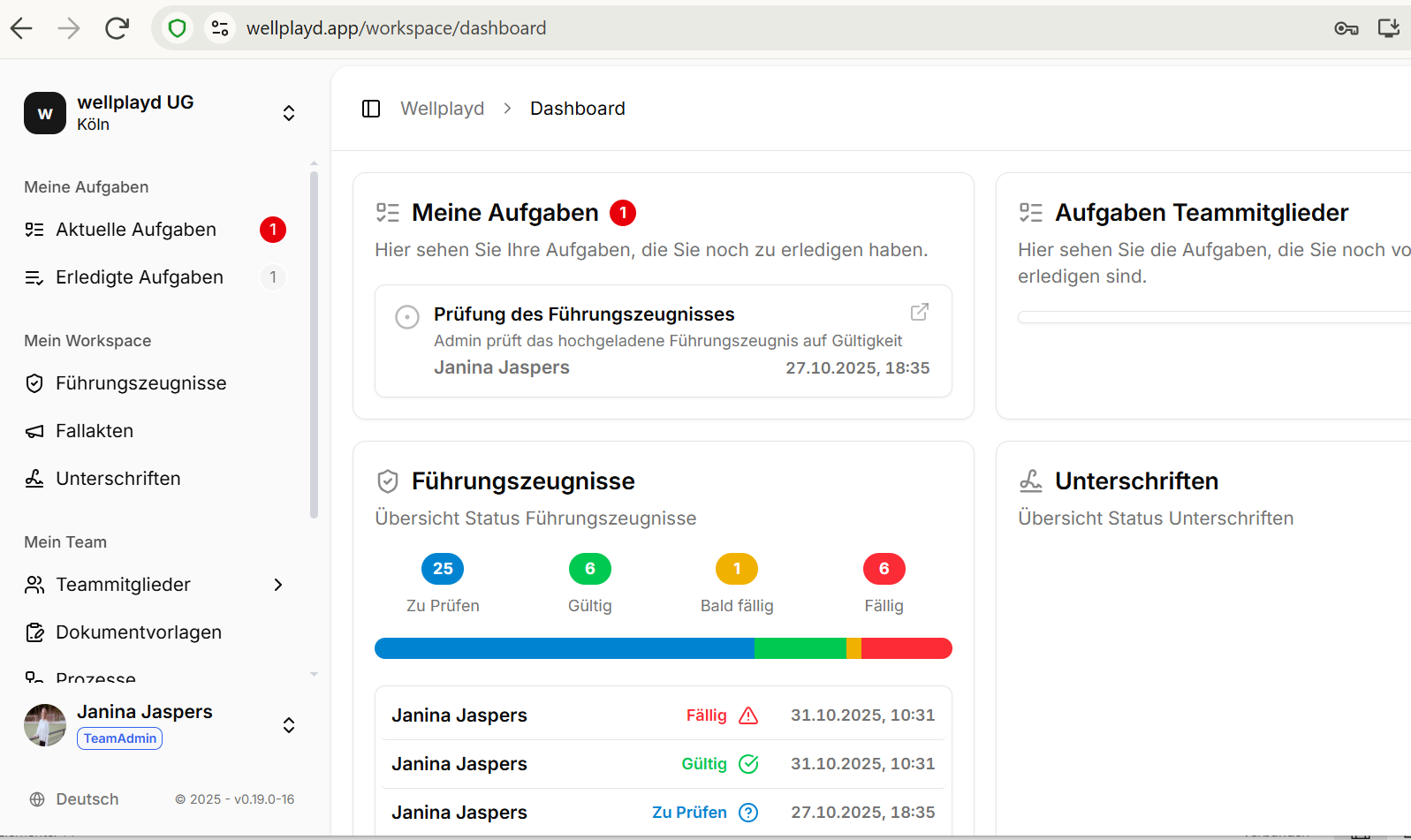 Screenshot aus der Software von Wellplayd