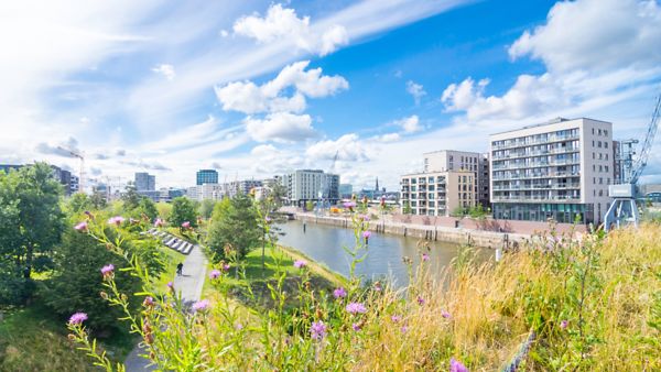 Blick auf Wohnhäuser in der HafenCity