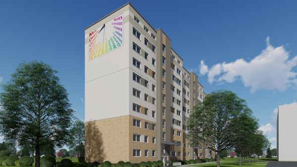 Bunte Sonnenuhr an der Fassade des Gebäudes in Bramfeld